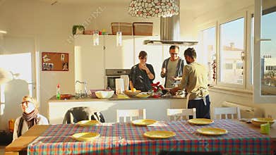 Group of friends eating lunch at home