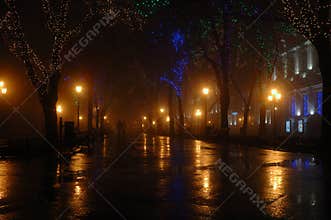 Couple at foggy night, Odessa,Ukraine