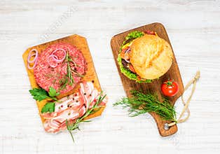 Fast Food Burger with Raw Minced Meat