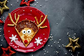 Reindeer pancakes recipe. Christmas fun food for kids