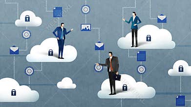 Businessman businesswoman with Access Cloud computing service.business illustration
