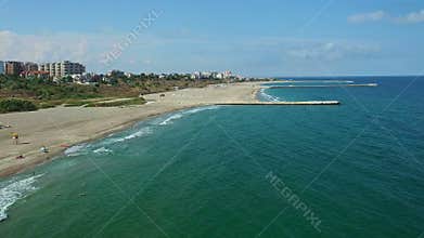Flight over Constanta coastline, Black Sea, Romania