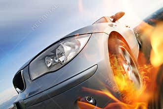 Fast car moving with motion blur