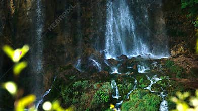 Detailed view of the beautiful waterfalls in Plitvice National Park, Croatia